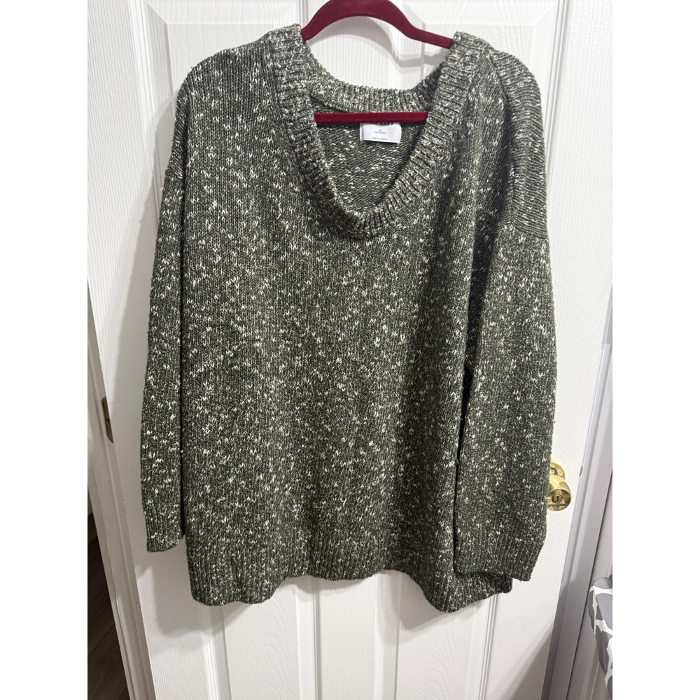 Old Navy Womens 3X Tunic Length V-Neck Marled Knit Sweater Olive Green Oversized
